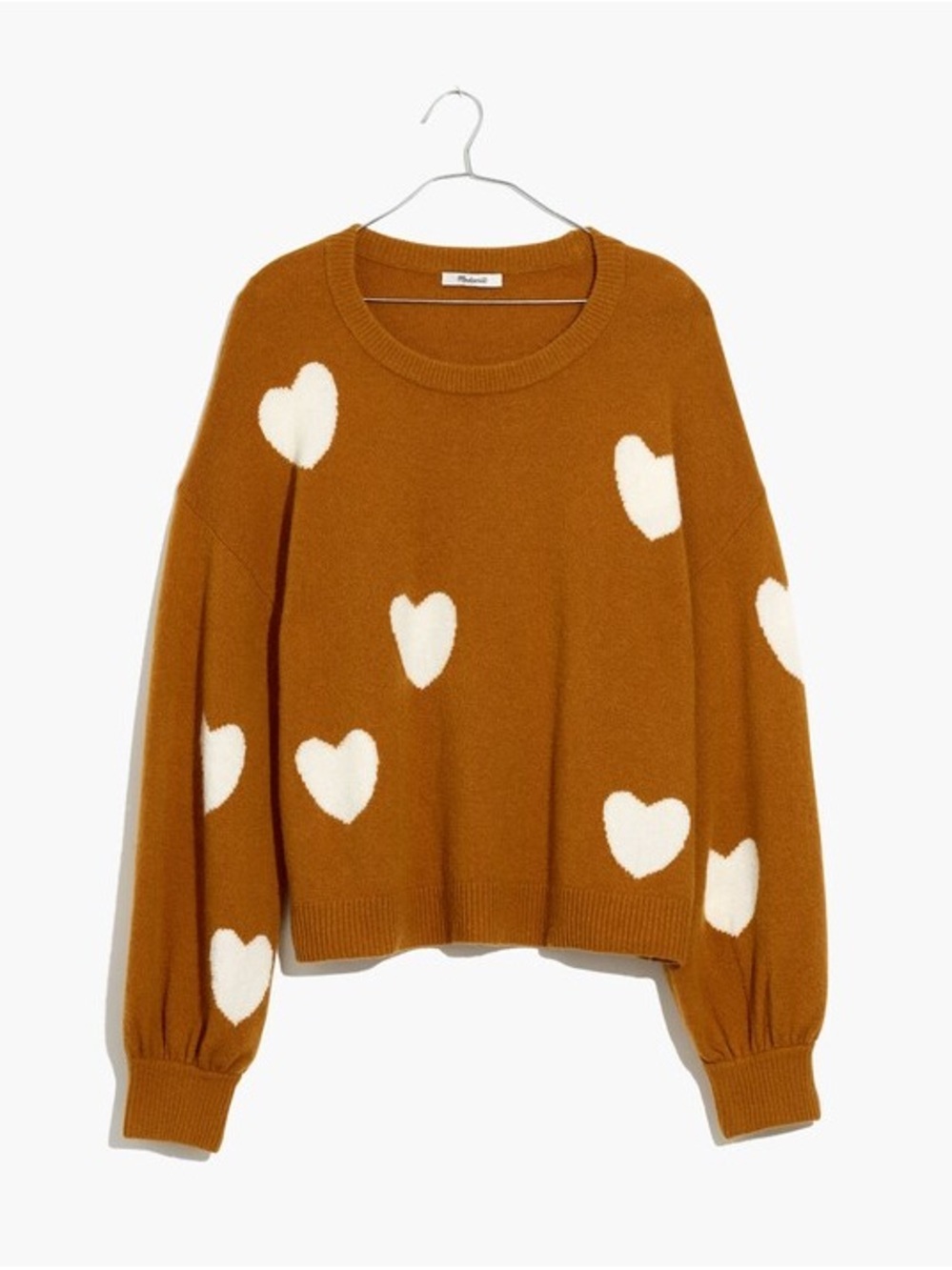 Madewell Camel Heart-Print Crewneck Sweater